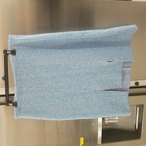 💕ST. JOHN💕 Cotton Blend Confetti Tweed Boucle Metallic Knit Midi Skirt Blue 12